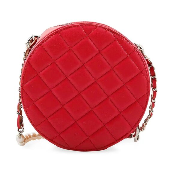 Badgley Mischka ✦ Red Quilted Crossbody Bag ✦ Pearl Studded Vegan Leather NWT - Picture 2 of 8